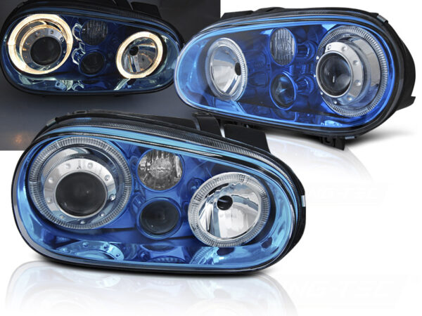 Frontlykter VW Golf 4 09.97-09.03 Angel Eyes Blue – bilde 1 av 2