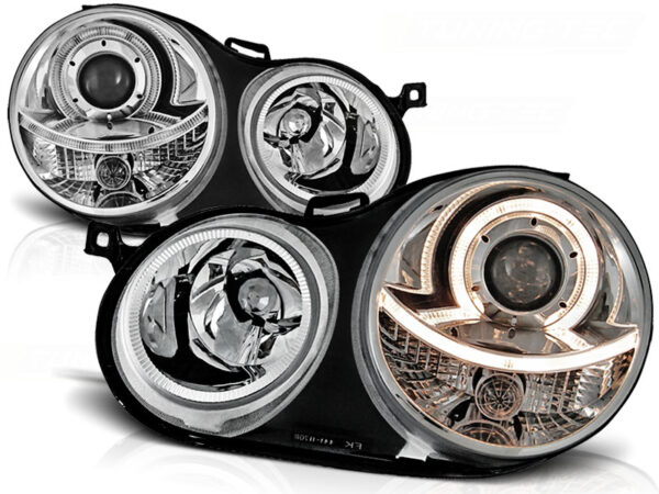 Frontlykter VW Polo 9N 11.01-04.05 Angel Eyes Krom