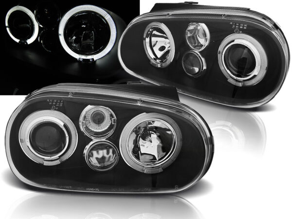 Frontlykter VW Golf 4 09.97-09.03 Angel Eyes Svart – bilde 1 av 2