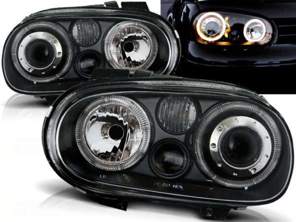 Frontlykter VW Golf 4 09.97-09.03 Angel Eyes Svart – bilde 1 av 2