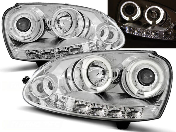 Frontlykter VW Golf 5 10.03-09 Angel Eyes Krom – bilde 1 av 2