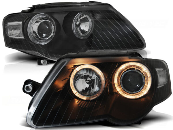 Frontlykter VW Passat B6 3C 03.05-10 Angel Eyes Svart – bilde 2 av 2