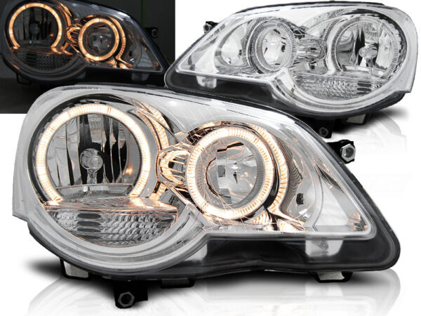 Frontlykter VW Polo 9N3 04.05-09 Angel Eyes Krom – bilde 1 av 2