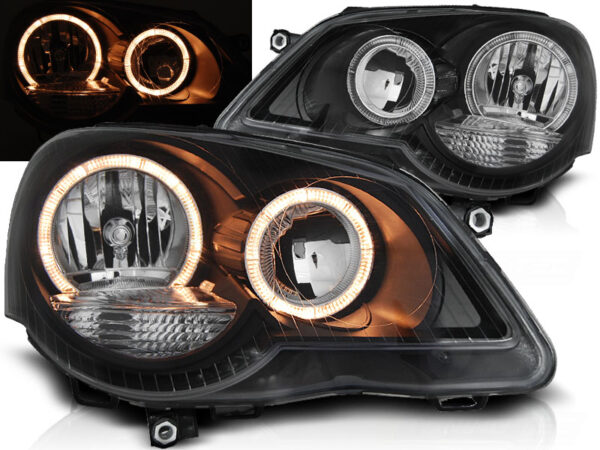 Frontlykter VW Polo 9N3 04.05-09 Angel Eyes Svart – bilde 1 av 2