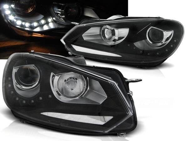 Frontlykter VW Golf 6 10.08-12 TRU DRL Svart – bilde 1 av 2