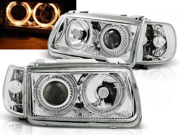 Frontlykter VW Polo 6N 10.94-09.99 Angel Eyes Krom – bilde 1 av 2