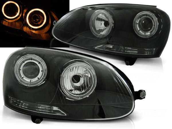 Frontlykter VW Golf V 03-09 Angel Eyes Svart – bilde 1 av 2