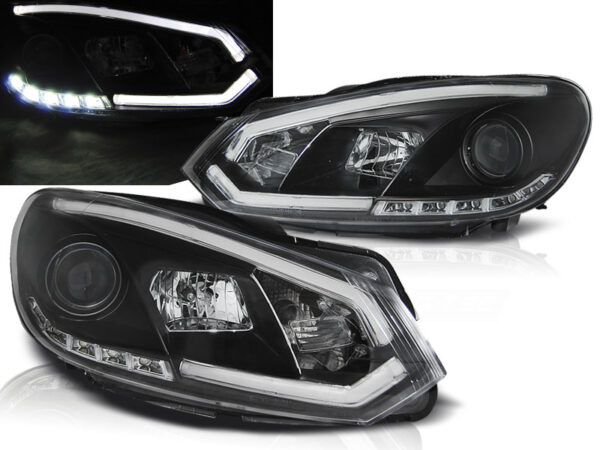Frontlykter VW Golf VI 08-12 Tube Lights DRL Svart – bilde 1 av 2