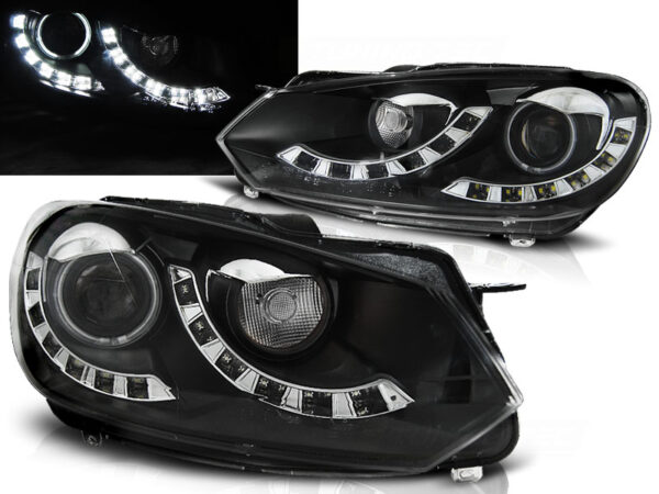 Frontlykter VW Golf 6 10.08-12 Dual TRU DRL Svart – bilde 1 av 2