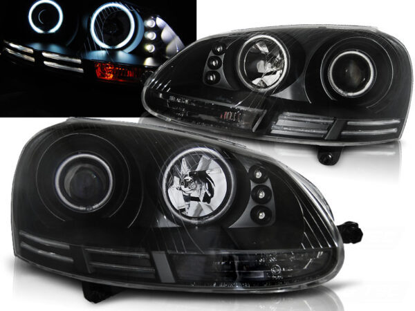 Frontlykter VW Golf 5 10.03-09 Angel Eyes CCFL Svart – bilde 1 av 2