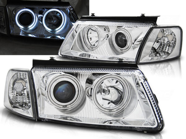 Frontlykter VW Passat B5 3B 11.96-08.00 Angel Eyes CCFL Krom – bilde 1 av 2