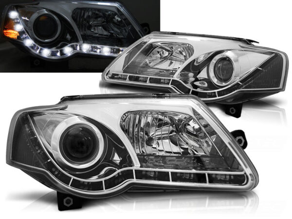 Frontlykter VW Passat B6 3C 03.05-10 TRU DRL Krom – bilde 1 av 2