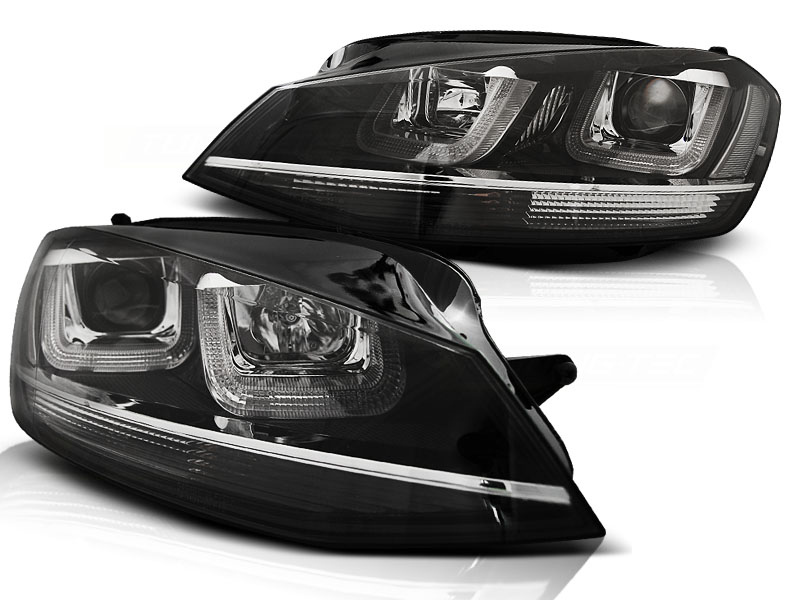 Frontlykter VW Golf 7 11.12-17 U-Led Lys Black Med Chromelinje - Bilde 2