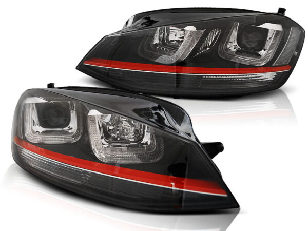 Frontlykter VW Golf 7 12-17 U-LED Light Svart With Rød Line Sport – bilde 2 av 2