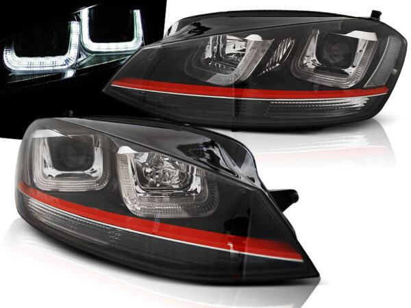 Frontlykter VW Golf 7 12-17 U-LED Light Svart With Rød Line Sport – bilde 1 av 2