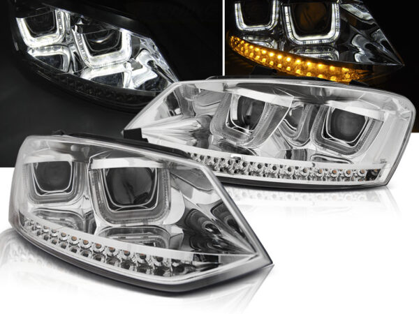 Frontlykter VW Polo 6R 09-03.14 U-LED Light Krom – ikke for original H4 – bilde 1 av 2