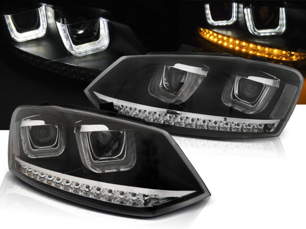 Frontlykter VW Polo 6R 09-03.14 U-LED Light Svart – ikke for original H4 – bilde 1 av 2