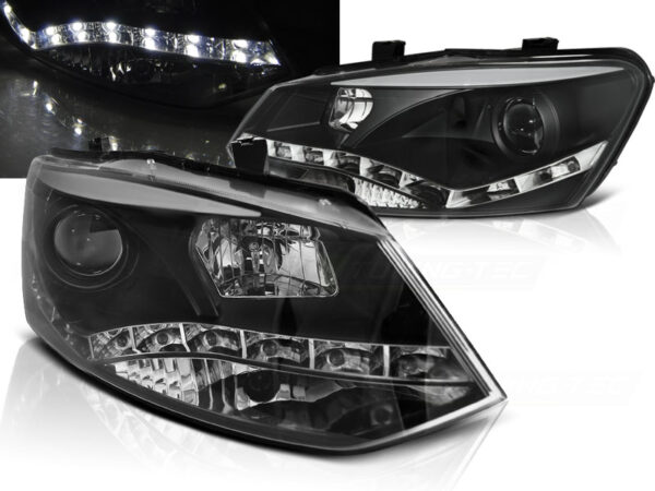 Frontlykter VW Polo 6R 09-03.14 TRU DRL Svart – ikke for original H4 – bilde 1 av 2