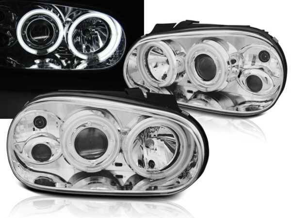 Frontlykter VW Golf 4 09.97-09.03 Angel Eyes CCFL Krom – bilde 1 av 3