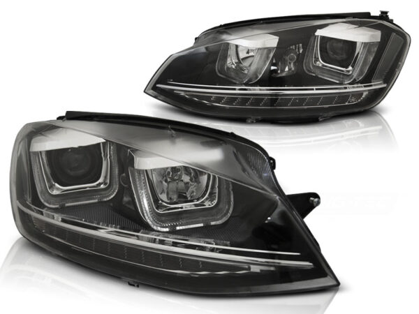 Frontlykter VW Golf VII 12-17 U-LED Light DRL Svart – bilde 2 av 2