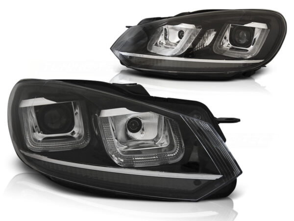 Frontlykter VW Golf 6 08-12 U-LED Light DRL Svart Krom Line – bilde 2 av 2
