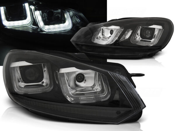 Frontlykter VW Golf 6 08-12 U-LED Light DRL Svart Svart Line – bilde 1 av 2