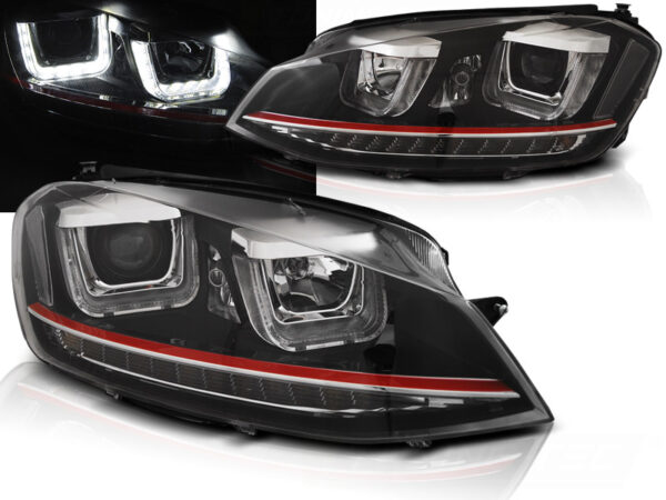 Frontlykter VW Golf 7 11.12-17 U-LED Light DRL Svart RDD Line SEQ – bilde 1 av 2