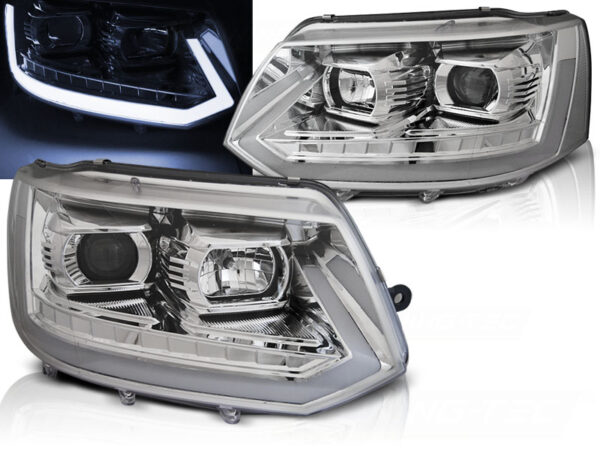 Frontlykter VW T5 2010-2015 Tube Lights Krom SEQ – bilde 1 av 2