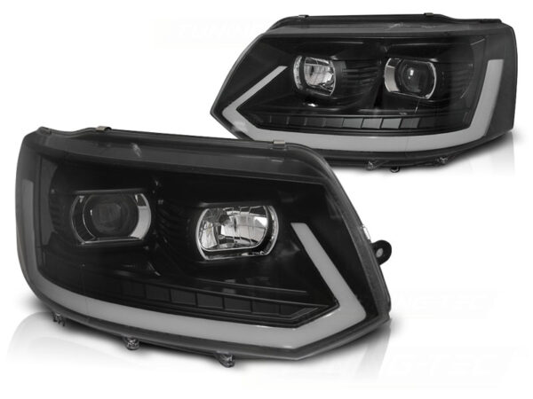 Frontlykter VW T5 2010-2015 Tube Lights Svart SEQ – bilde 2 av 2