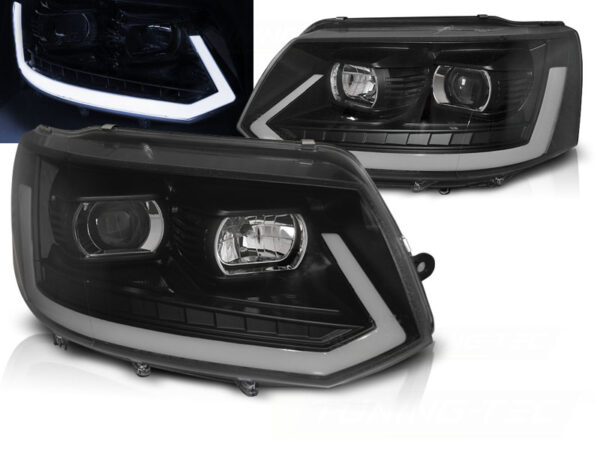 Frontlykter VW T5 2010-2015 Tube Lights Svart SEQ – bilde 1 av 2