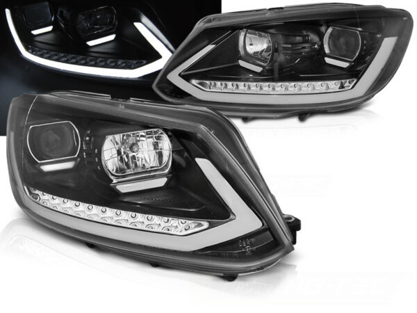 Frontlykter VW Touran I 10-15 Tube Lights DRL Svart SEQ – bilde 1 av 2