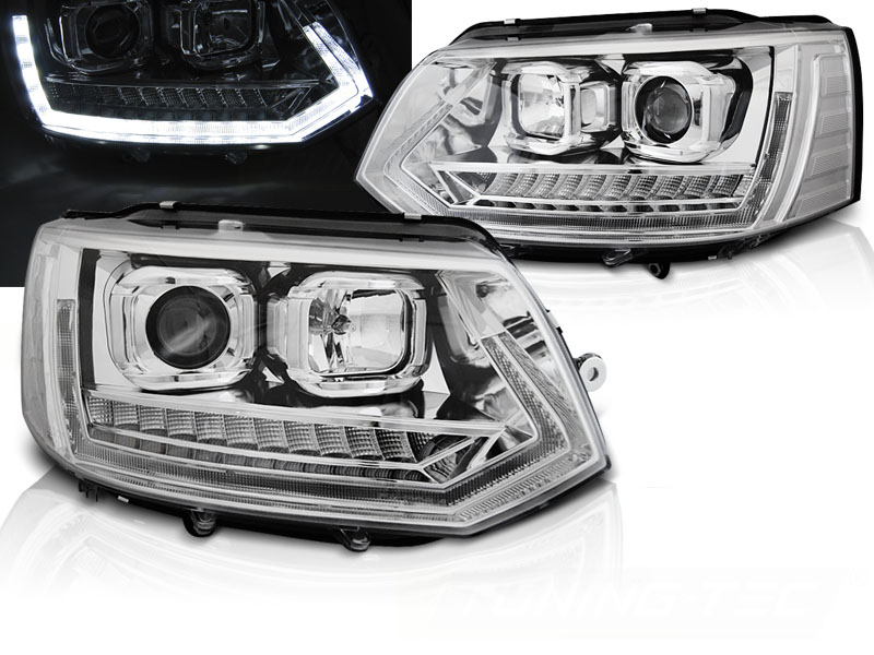Frontlykter VW T5 2010-2015 Tube Light Drl Chrome Seq