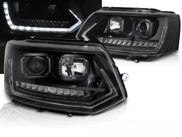 Frontlykter VW T5 2010-2015 Tube Lights DRL Svart SEQ – bilde 1 av 5