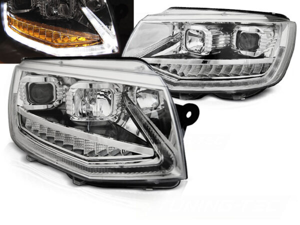 Frontlykter VW T6 15-19 Tube Lights DRL Krom SEQ – bilde 1 av 2