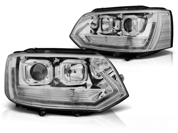 Frontlykter VW T5 10-15 Tube Lights T6 Look Krom DRL SEQ – bilde 2 av 2
