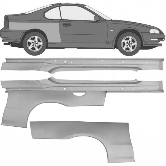 Terskel Med Reparasjonsplate Bakskjerm Honda Prelude 1992-1997 Venstre/Høyre Sett