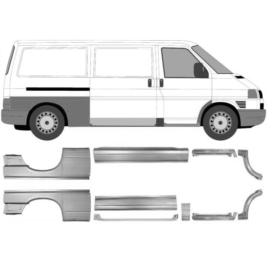 Sett Med Reparasjonsplater Volkswagen Transporter T4 90-03 Venstre Høyre
