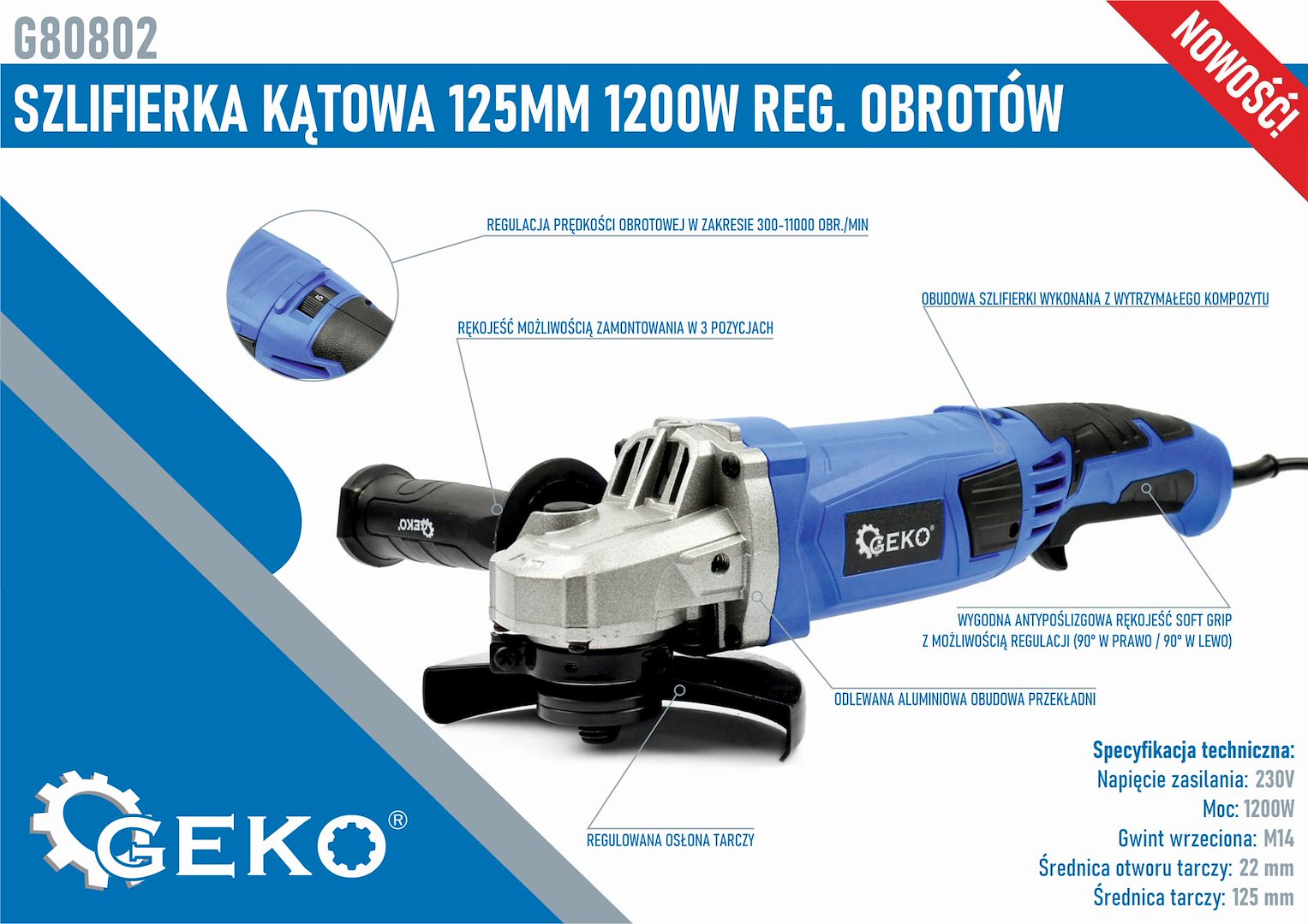 Vinkelsliper 125 mm 1200 W hastighetskontroll - Bilde 6