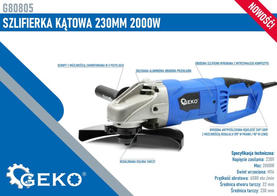 230 mm 2000 W vinkelsliper – bilde 4 av 6