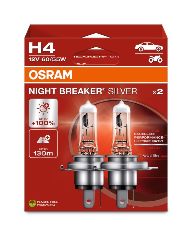 H4 Halogenpærer Night Breaker Silver – 12V 60/55W (Sett 2 stk) – bilde 3 av 4