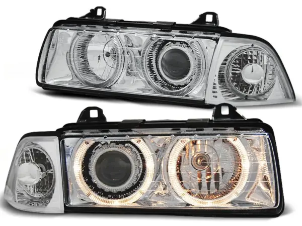 Frontlykter Bmw E36 12.90-08.99 Angel Eyes Chrome