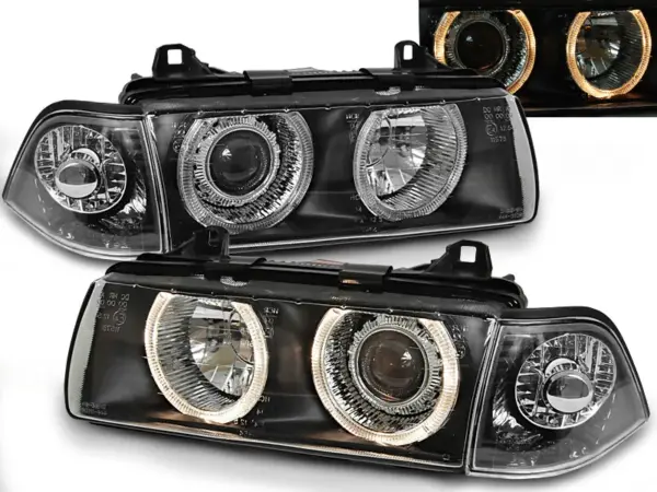 Frontlykter Bmw E36 12.90-08.99 Coupe Cabrio Angel Eyes Black – bilde 1 av 2