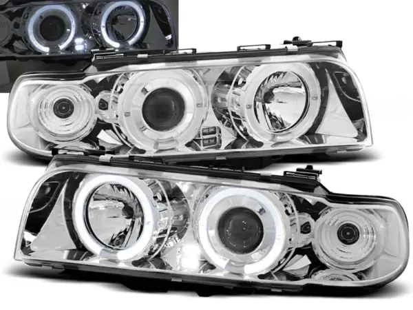 Frontlykter Bmw E38 06.94 - 08.98 Angel Eyes Chrome – bilde 1 av 2