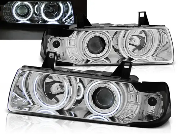 Frontlykter BMW E36 12.90-08.99 S/C/T Angel Eyes CCFL Krom – bilde 1 av 2