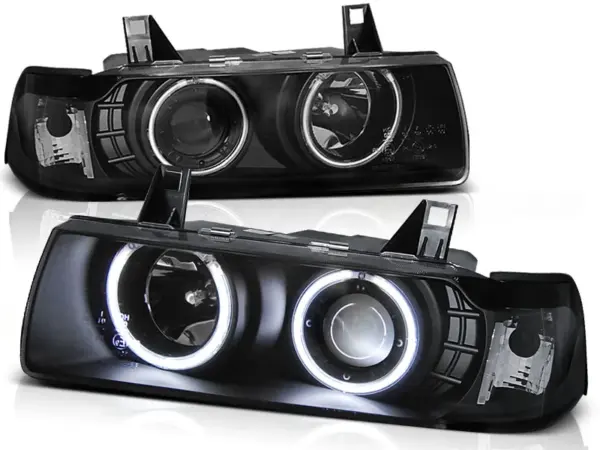 Frontlykter BMW E36 12.90-08.99 C/C Angel Eyes CCFL Sorte