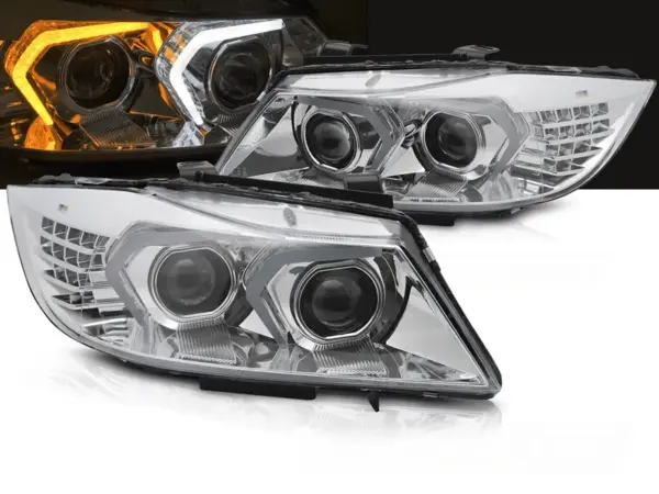 Frontlykter Bmw E90/E91 Lci 09-11 Xenon Led Krom – bilde 1 av 2