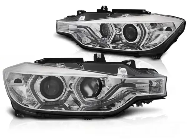 Frontlykter BMW F30/F31 11-15 Angel Eyes Gule LED Drl Krom – bilde 2 av 2