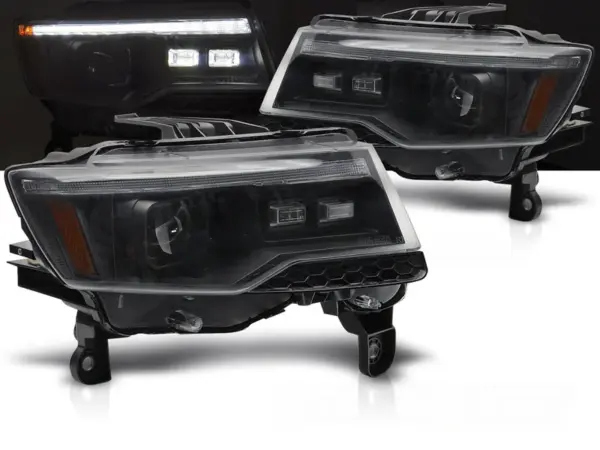 Frontlykter Jeep Grand Cherokee 14-21 Sorte rørlys Seq Hid – bilde 1 av 2