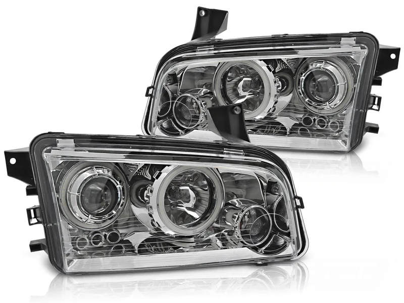 Frontlykter Dodge Charger LX 06-10 Angel Eyes CCFL Krom - Bilde 2