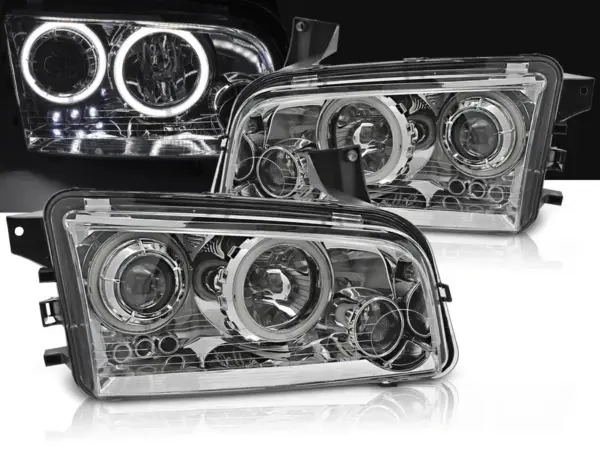 Frontlykter Dodge Charger LX 06-10 Angel Eyes CCFL Krom – bilde 1 av 2